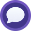 A purple circle with a white speech bubble in the middle.