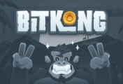 BitKong smiling and doing the peace sign with both his hands. On top, the BitKong logo.
