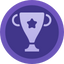 A trophy in the middle of a purple circle.