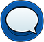 luckydice chat icon, a blue circle with a white speech bubble in the middle.