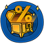 A golden open chest with a percentage of luckydice's deposit bonus,