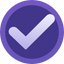 A checkmark in the middle of a purple circle.