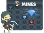 BitKong explorer holding a pike and standing next to the mines board game