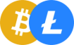 Bitcoin's logo next to Litecoin's logo.