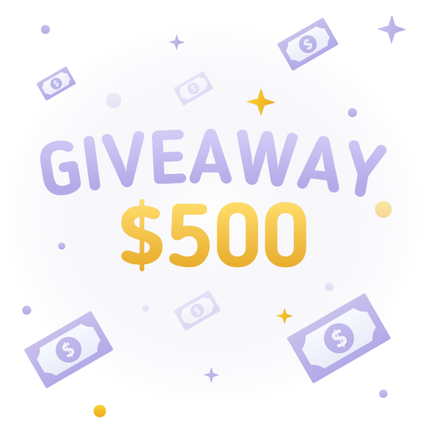 Text saying "Giveaway $500" with money raining on the background.