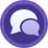 A purple circle with two speech bubbles in the middle.